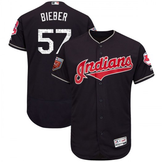 Men's Majestic #57 Shane Bieber Cleveland Indians Authentic Navy Flex Base 2018 Spring Training Jersey