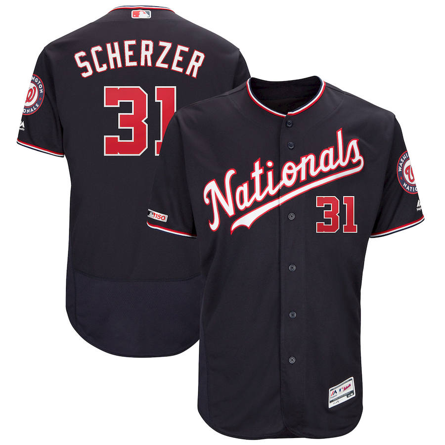 Washington Nationals #31 Max Scherzer Majestic Alternate Authentic Collection Flex Base Player Navy Jersey