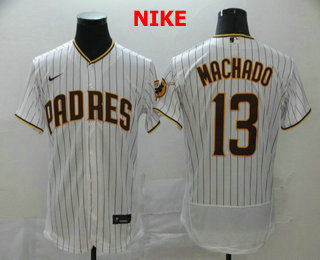 Men's San Diego Padres #13 Manny Machado White Pinstripe Stitched MLB Flex Base Nike Jersey