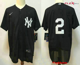 Men's New York Yankees #2 Derek Jeter Black No Name Stitched MLB Flex Base Nike Jersey