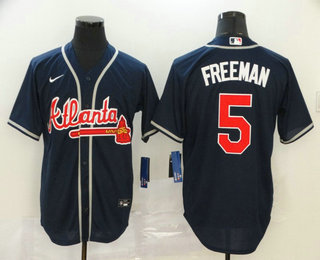 Men's Atlanta Braves #5 Freddie Freeman Navy Blue Stitched MLB Cool Base Nike Jersey