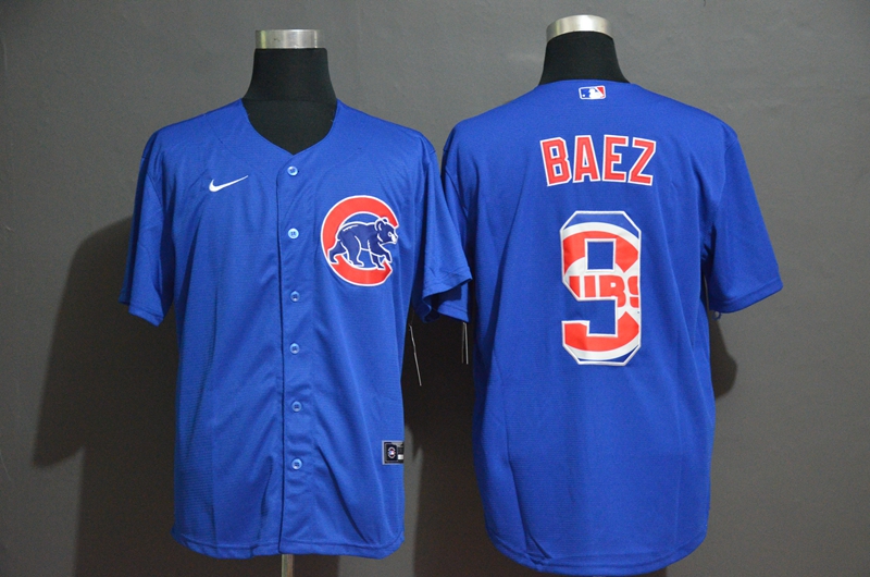 Men's Chicago Cubs #9 Javier Baez Blue Team Logo Stitched MLB Cool Base Nike Jersey