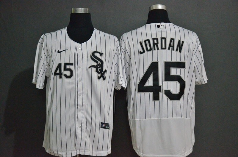 Men's Chicago White Sox #45 Michael Jordan White Pinstripe Stitched MLB Flex Base Nike Jersey