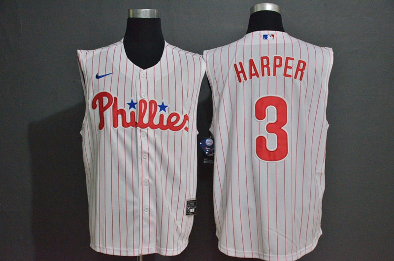 Men's Philadelphia Phillies #3 Bryce Harper White Pinstripe 2020 Cool and Refreshing Sleeveless Fan Stitched MLB Nike Jersey