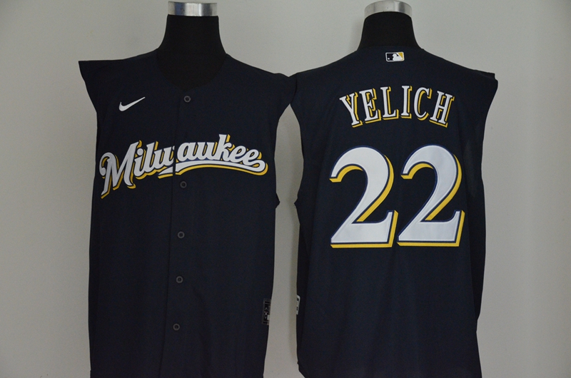 Men's Milwaukee Brewers #22 Christian Yelich Navy Blue 2020 Cool and Refreshing Sleeveless Fan Stitched MLB Nike Jersey