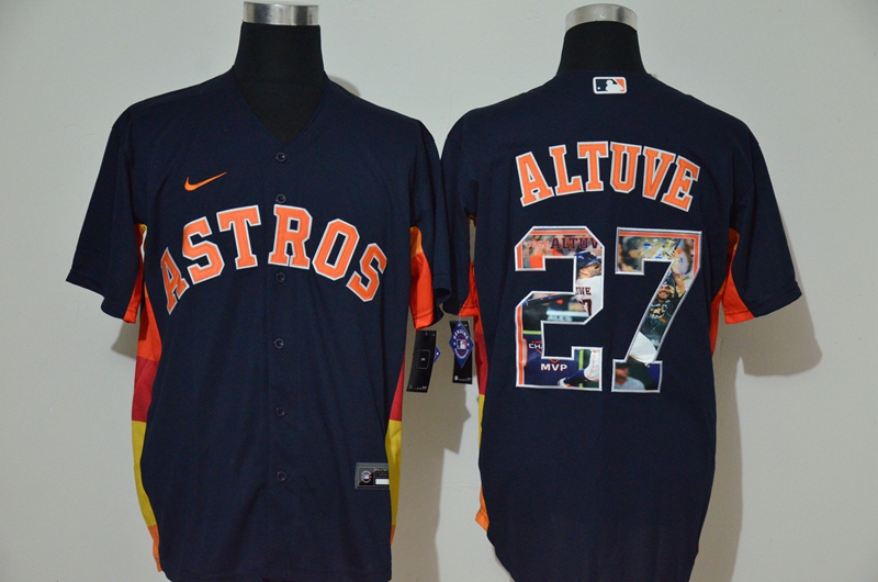 Men's Houston Astros #27 Jose Altuve Navy Blue Unforgettable Moment Stitched Fashion MLB Cool Base Nike Jersey