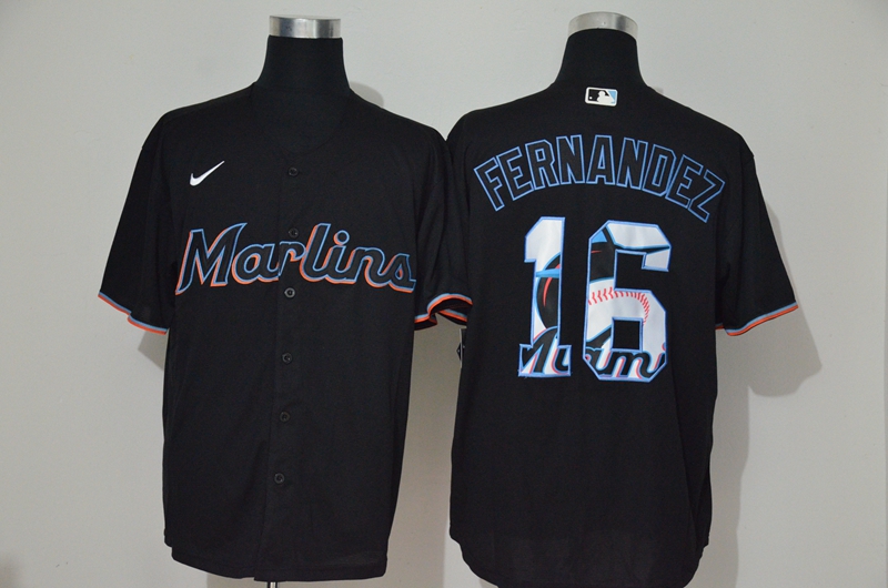 Men's Miami Marlins #16 Jose Fernandez Black Team Logo Stitched MLB Cool Base Nike Jersey