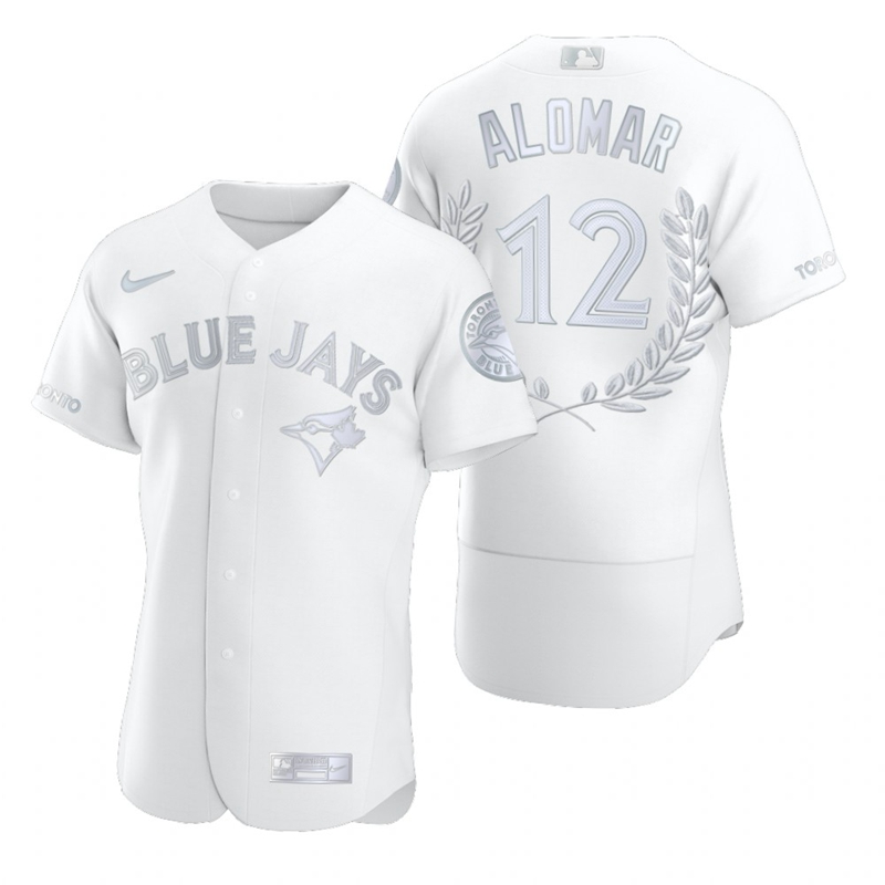 Men's Toronto Blue Jays #12 Roberto Alomar White Nike Flexbase Fashion Jersey