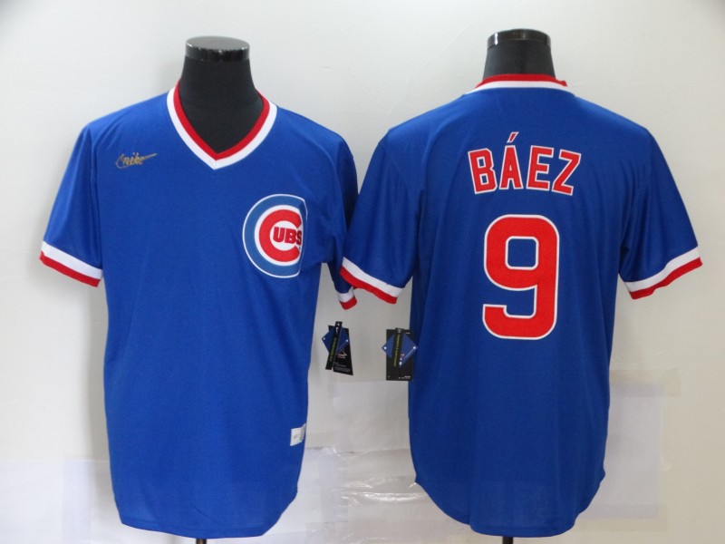 Men's Chicago Cubs #9 Javier Baez Blue Pullover Cooperstown Collection Stitched MLB Nike Jersey