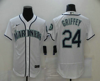 Men's Seattle Mariners #24 Ken Griffey Jr. White Stitched MLB Flex Base Nike Jersey