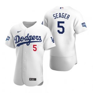 Los Angeles Dodgers #5 Corey Seager White 2020 World Series Champions Jersey