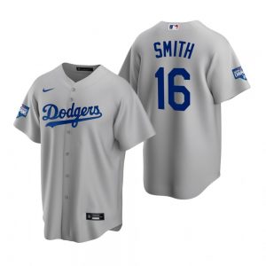 Men’s Los Angeles Dodgers #16 Will Smith Gray 2020 World Series Champions Replica Jersey