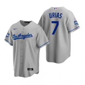 Men’s Los Angeles Dodgers #7 Julio Urias Gray 2020 World Series Champions Road Replica Jersey