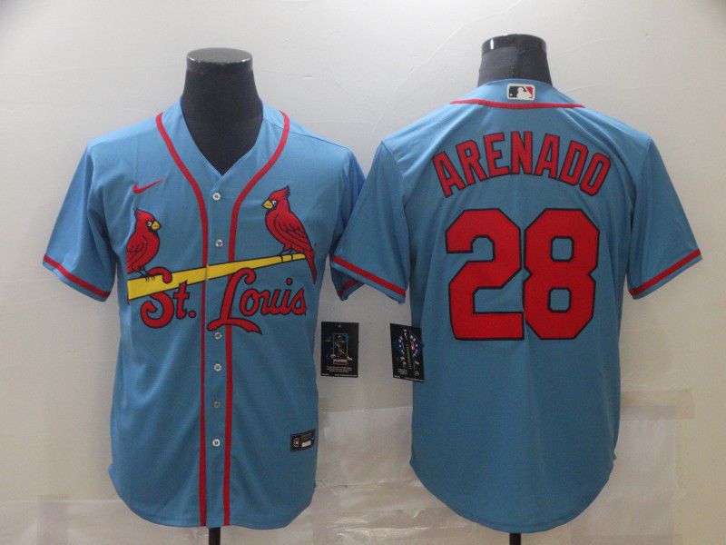 Men's St. Louis Cardinals #28 Nolan Arenado Light Blue Stitched MLB Cool Base Nike Jersey