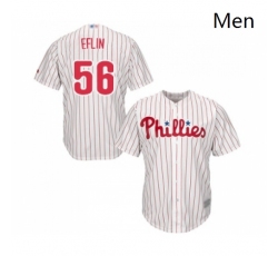 Mens Philadelphia Phillies 56 Zach Eflin Replica White Red Strip Home Cool Base Baseball Jersey