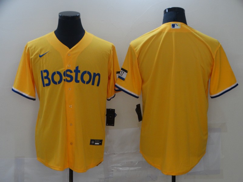 Men's Boston Red Sox Blank Gold 2021 City Connect Stitched MLB Cool Base Nike Jersey