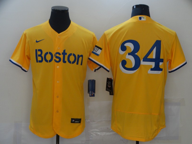 Men's Boston Red Sox #34 David Ortiz Gold 2021 City Connect Stitched MLB Flex Base Nike Jersey