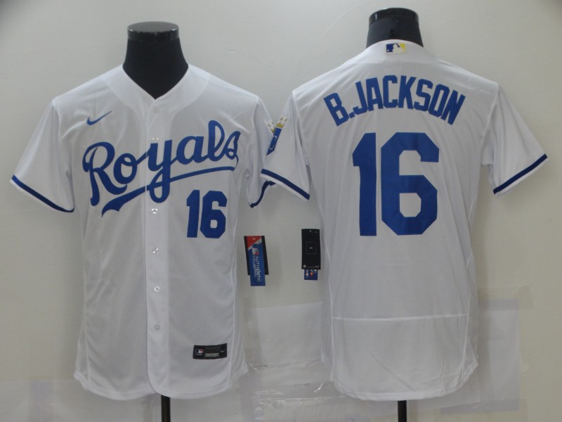 Men's Kansas City Royals #16 Bo Jackson White Stitched MLB Flex Base Nike Jersey