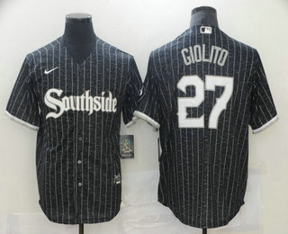 Men's Chicago White Sox #27 Lucas Giolito Black 2021 City Connect Stitched MLB Cool Base Nike Jersey