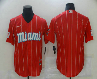 Men's Miami Marlins Blank Red 2021 City Connect Stitched MLB Cool Base Nike Jersey