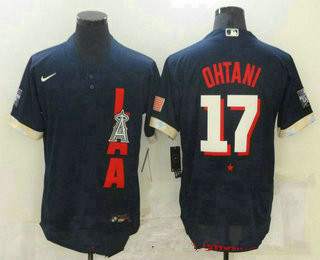 men's los angeles angels #17 shohei ohtani navy blue 2021 mlb all star stitched flex base nike jersey