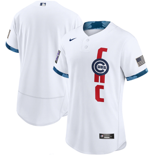 Men's Chicago Cubs Blank 2021 White All-Star Flex Base Stitched MLB Jersey