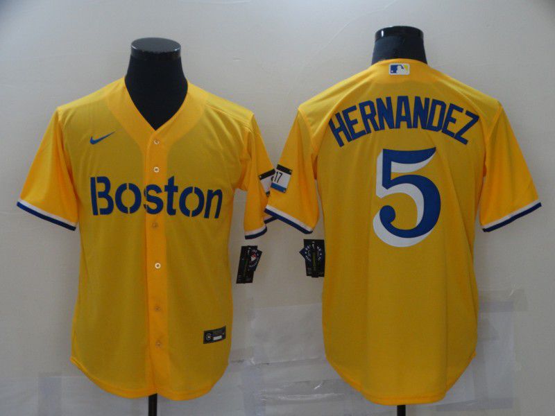 Men Boston Red Sox 5 Hernandez Yellow City Edition Game 2021 Nike MLB Jerseys