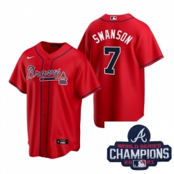 Men Nike Atlanta Braves 7 Dansby Swanson Red Alternate Stitched Baseball Stitched MLB 2021 Champions Patch Jersey