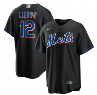 Men's New York Mets #12 Francisco Lindor Black 2022 Cool Base Stitched Baseball Jersey