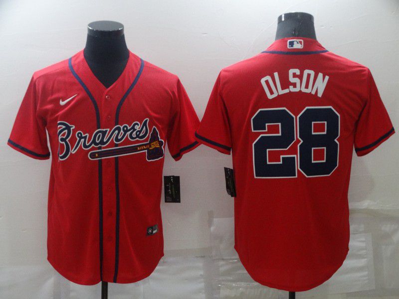 Men's Atlanta Braves 28 Matt Olson Red Nike Cool Base Jersey