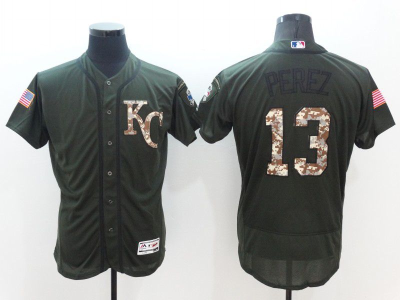 Men Kansas City Royals 13 Perez Green Camo Elite 2022 MLB Jersey