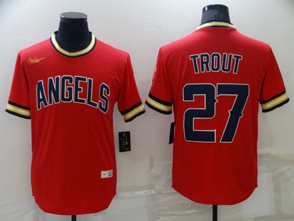 Men's Los Angeles Angels #27 Mike Trout Red Cool Base Stitched Jersey