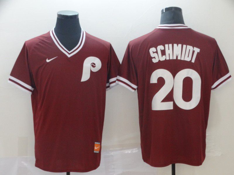 Men Philadelphia Phillies 20 Schmidt Red Game Throwback Nike 2022 MLB Jersey