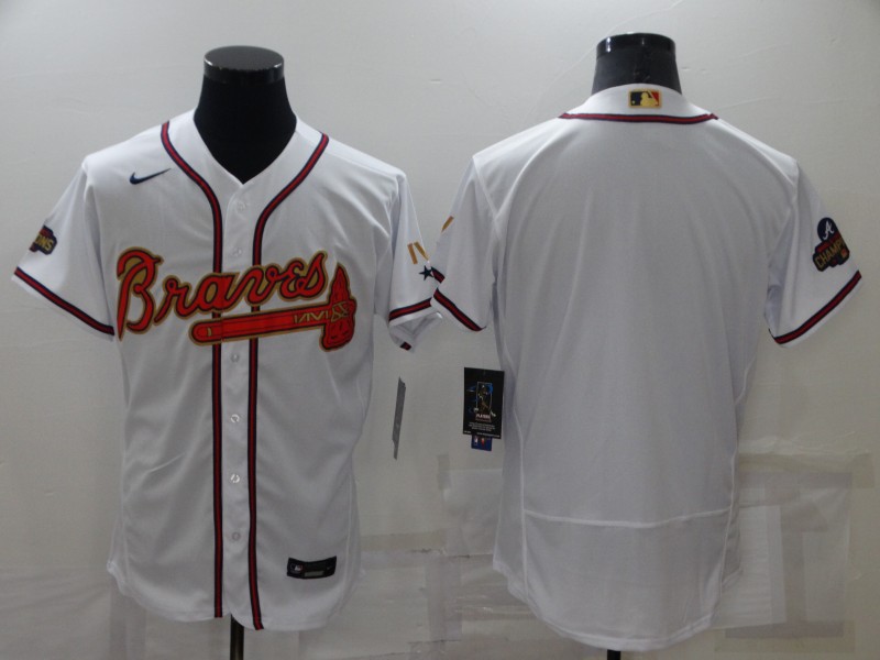 Men's Atlanta Braves Blank 2022 White Gold World Series Champions Program Flex Base Stitched Baseball Jersey