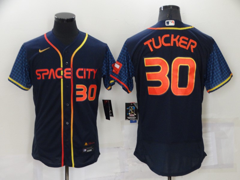 Men's Houston Astros #30 Kyle Tucker Number 2022 Navy Blue City Connect Flex Base Stitched Baseball Jersey