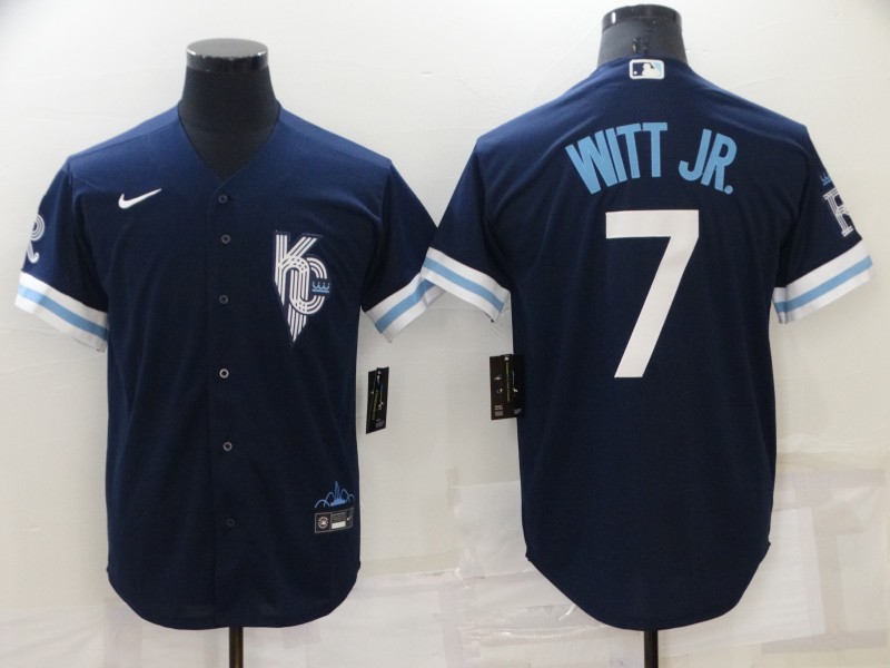 Men's Kansas City Royals #7 Bobby Witt Jr. 2022 Navy City Connect Cool Base Stitched Jersey