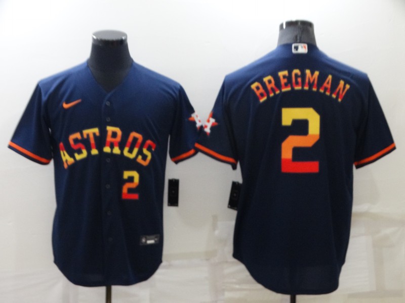 Men's Houston Astros #2 Alex Bregman Number Navy Blue Rainbow Stitched MLB Cool Base Nike Jersey