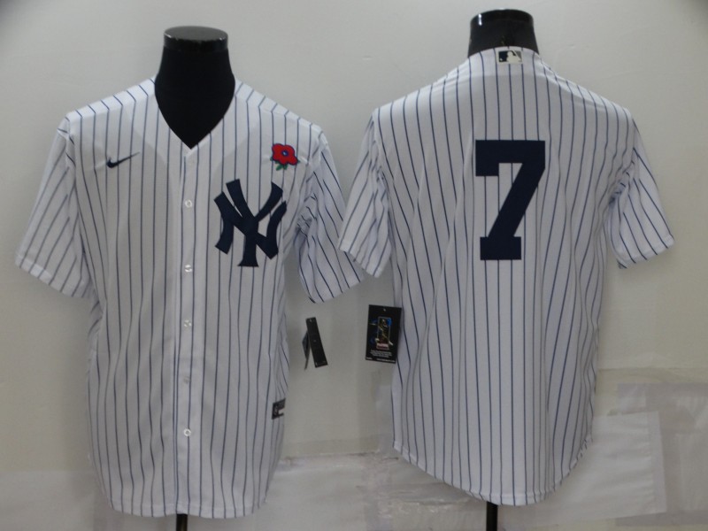 Men's New York Yankees #7 Mickey Mantle White No Name Stitched Rose Nike Cool Base Throwback Jersey