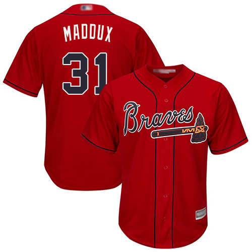 Men's Atlanta Braves #31 Greg Maddux Red Cool Base Stitched Baseball Jersey