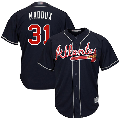 Men's Atlanta Braves #31 Greg Maddux Navy Blue Cool Base Stitched Baseball Jersey