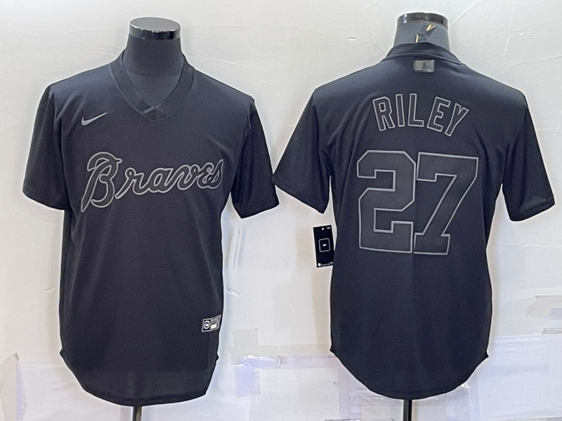 Men's Atlanta Braves #27 Austin Riley Black Pullover Turn Back The Clock Stitched Cool Base Jersey