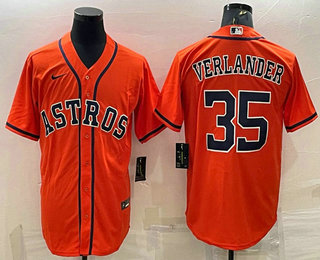 Men's Houston Astros #35 Justin Verlander Orange Stitched MLB Cool Base Nike Jersey