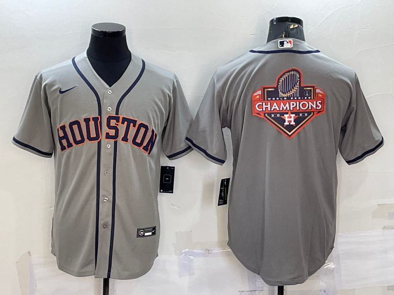 Men's Houston Astros Grey Champions Big Logo Stitched MLB Cool Base Nike Jersey