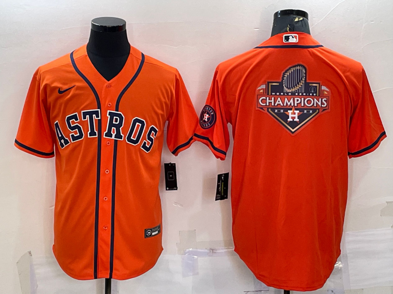 Men's Houston Astros Orange Champions Big Logo With Patch Stitched MLB Cool Base Nike Jersey