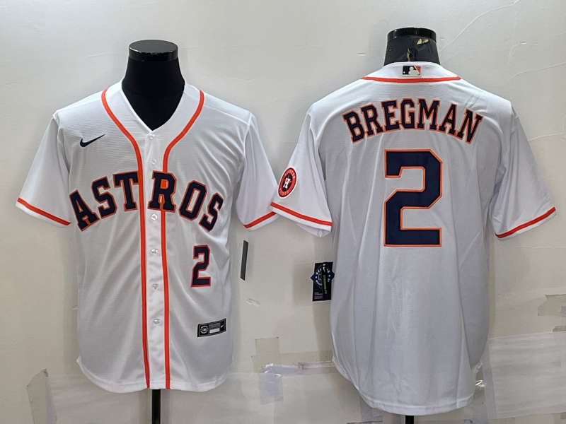 Men's Houston Astros #2 Alex Bregman Number White With Patch Stitched MLB Cool Base Nike Jersey