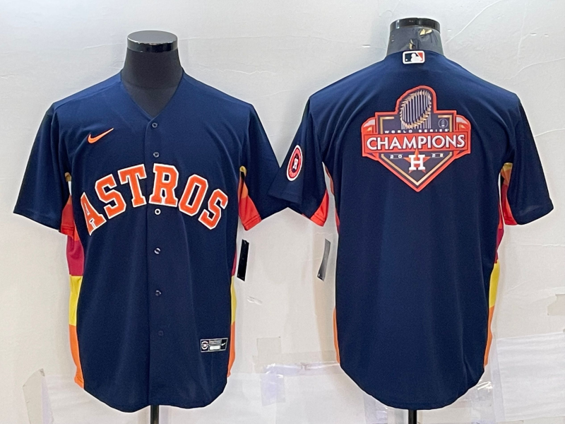 Men's Houston Astros Navy Blue Champions Big Logo With Patch Stitched MLB Cool Base Nike Jersey