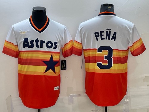 Men's Houston Astros #3 Jeremy Pena Orange Rainbow Cool Base Stitched Jersey