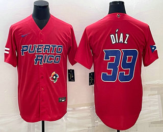 Men's Puerto Rico Baseball #39 Edwin Diaz 2023 Red World Baseball Classic Stitched Jerseys