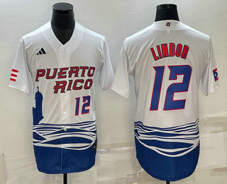 Mens Puerto Rico Baseball #23 Francisco Lindor Number White 2023 World Baseball Classic Stitched Jersey