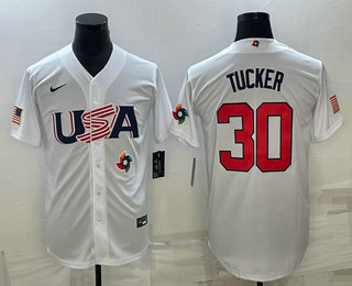 Men's USA Baseball #30 Kyle Tucker 2023 White World Baseball Classic Stitched Jersey